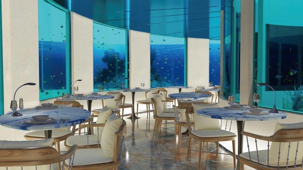 Only BLU 水下餐廳的馬蹄形海底觀景座位