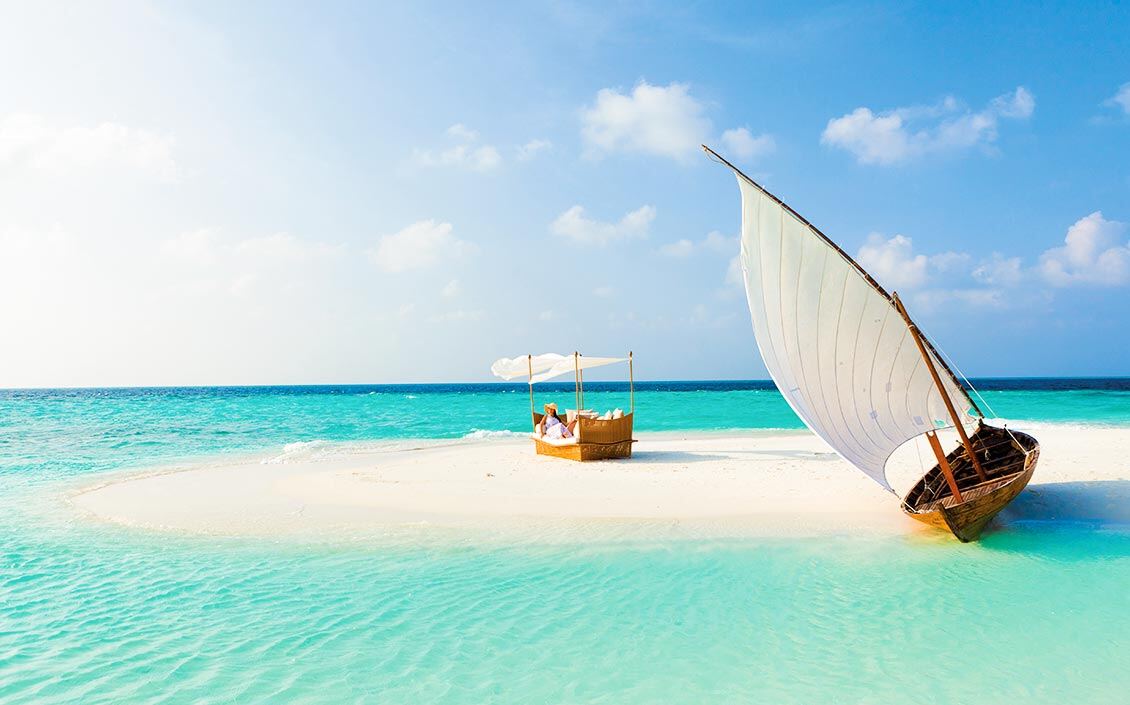 Baros Maldives 沙洲、潟湖與傳統帆船空拍