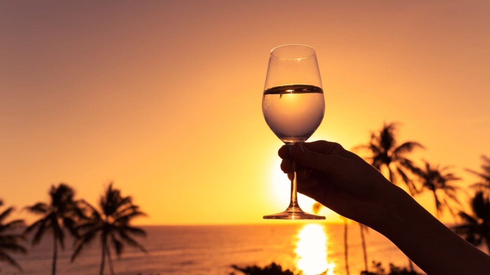 日落時的酒杯