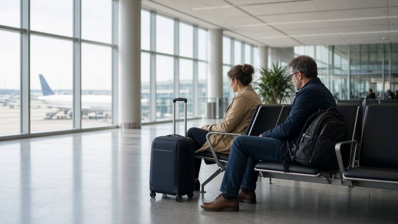 旅客在航廈空側座位等候轉機