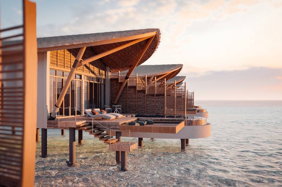 Aura Maldives 水上別墅夕陽效果圖