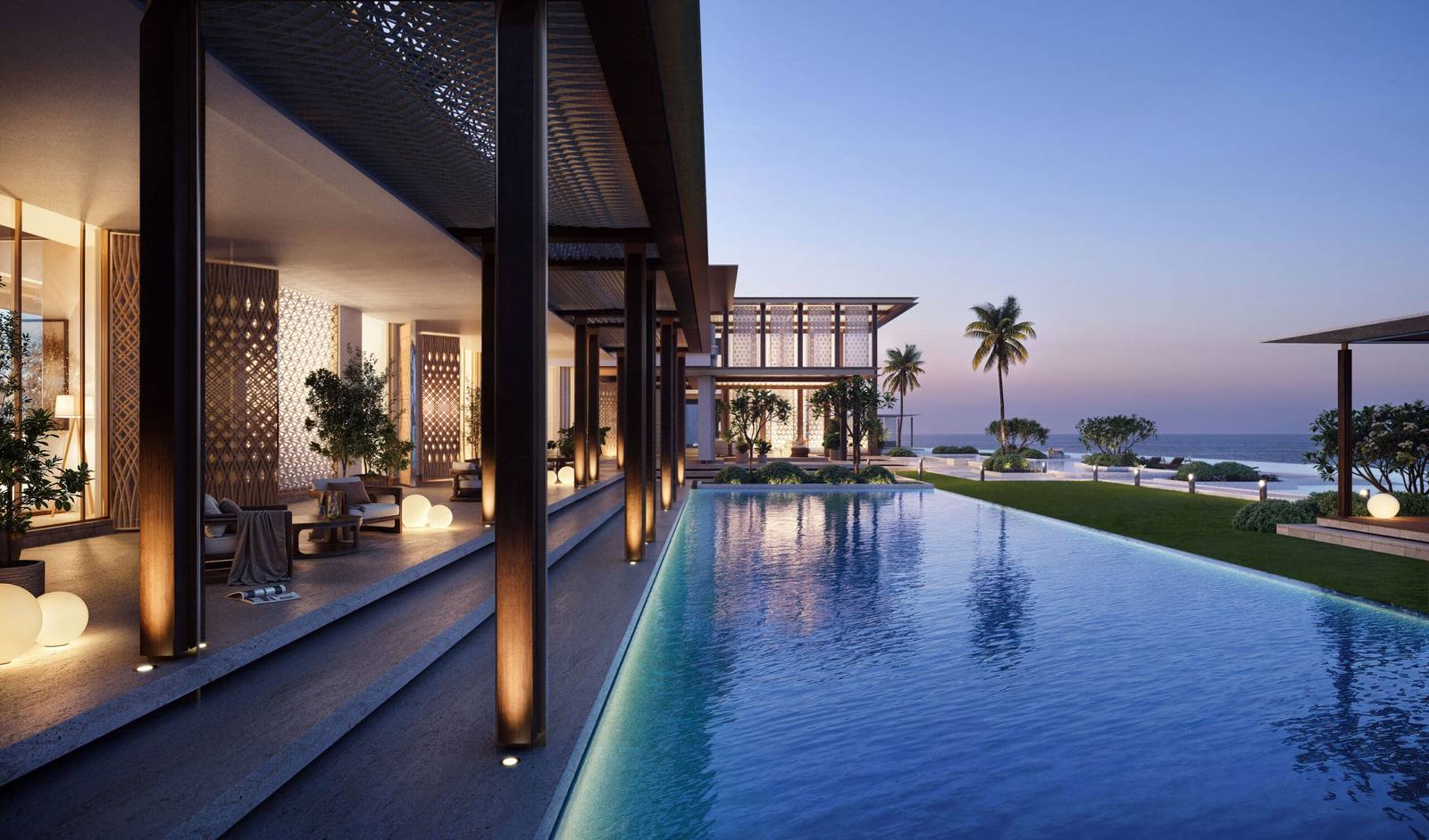 Baccarat Maldives Mansion 泳池黃昏效果圖