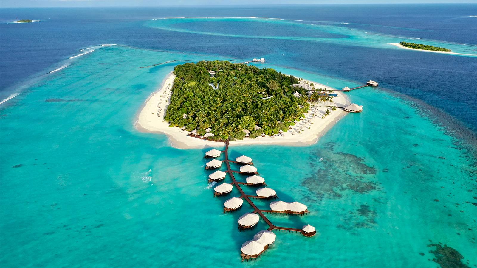Kihaa Maldives 島嶼、礁盤與水上別墅空拍