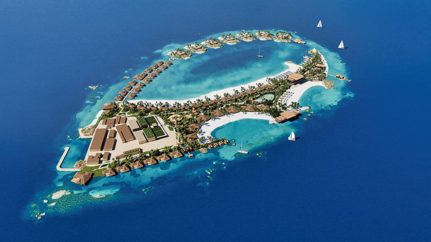 Nammos Maldives 島嶼與碼頭空拍效果圖