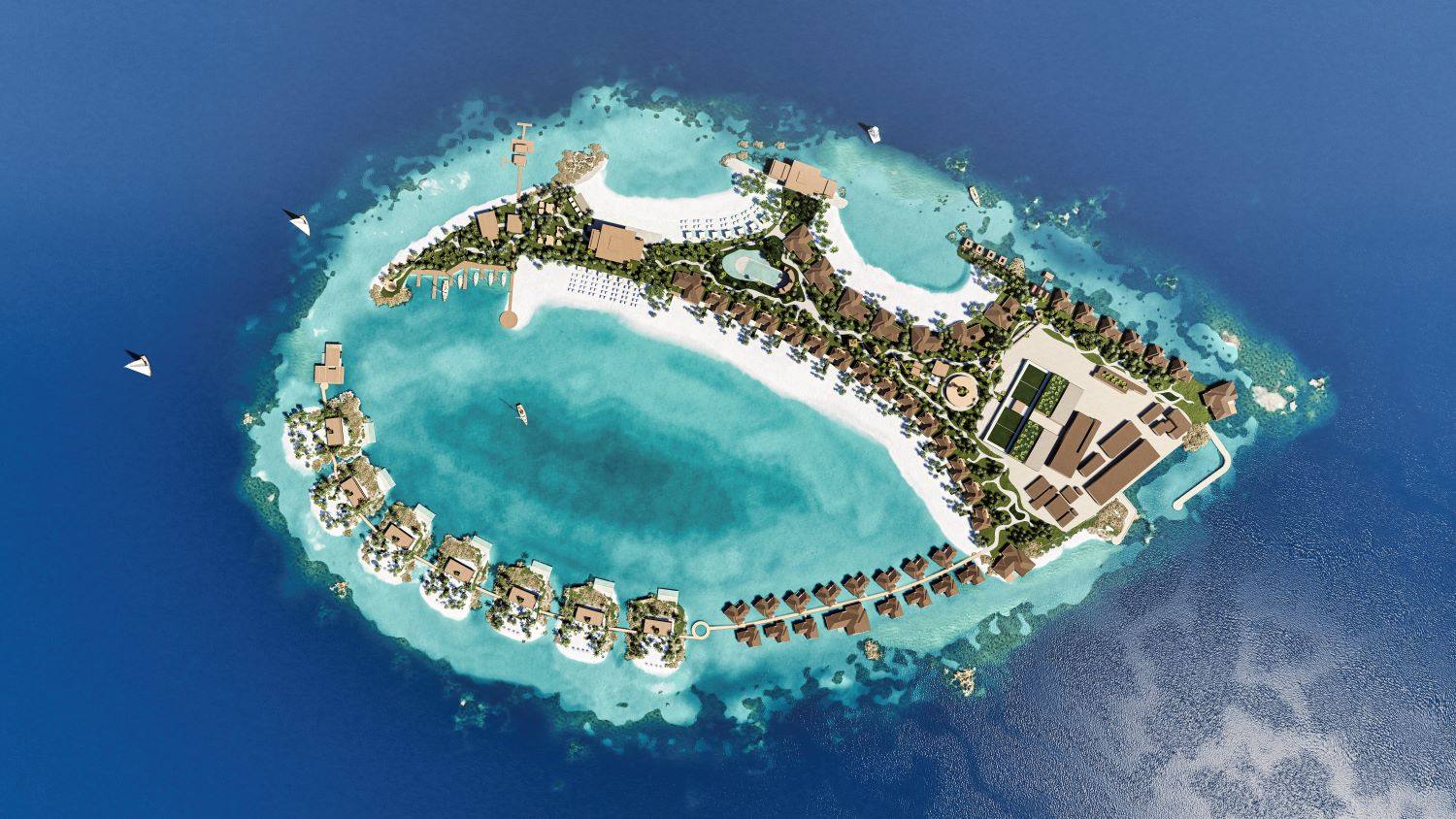 Nammos Maldives 水滴形島嶼空拍效果圖
